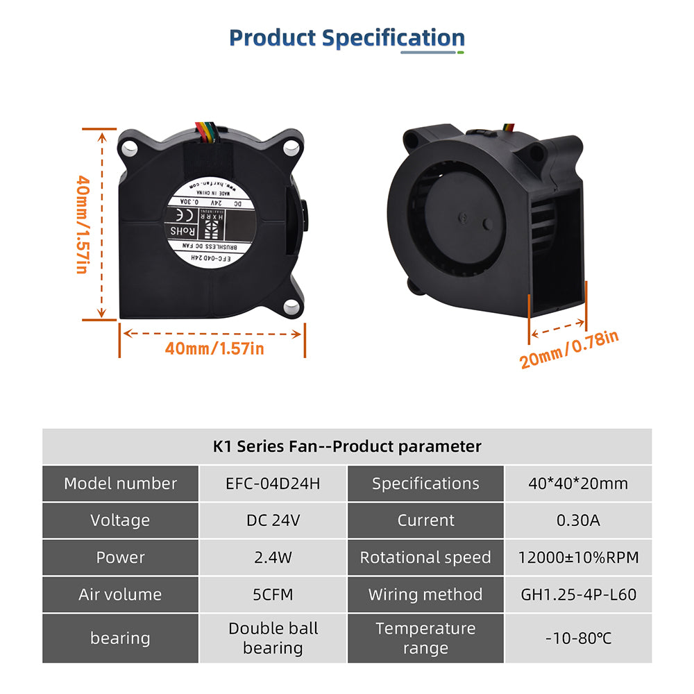 Creativity For K1/K1C/K1 Max 3010/4020/6015 Fan Blower Fan / Axial / Hydraulic Fan DC24V Cooling Hotend Fan 3D Printer Parts